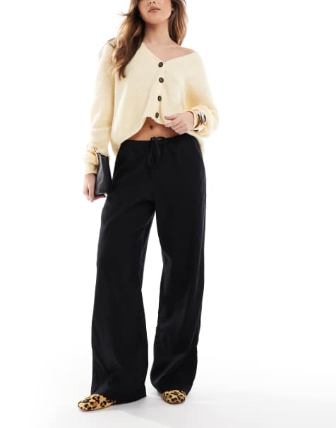 Hollister - Super baggy geribbelde broek met taille met trekkoord in zwart - view 1