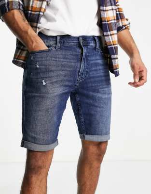 Hollister super skinny denim shorts in dark wash-Blues