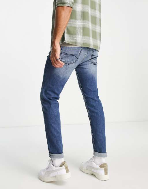 Hollister super skinny fit top distressed repair jeans in tinted medium wash ASOS