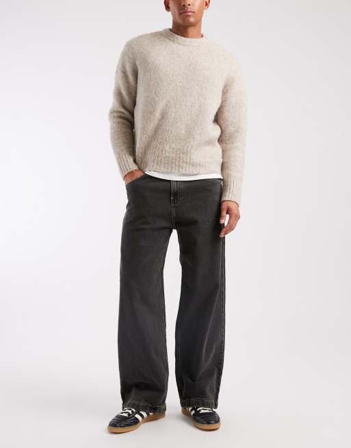 Hollister – Superweite 5-Pocket-Jeans in verwaschenem Schwarz