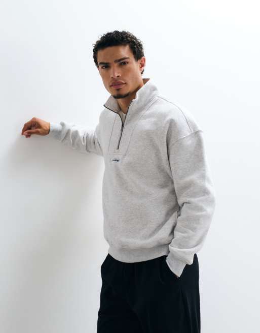 Hollister surf logga sweatshirt med 1/4 dragkedja i ljusgrå
