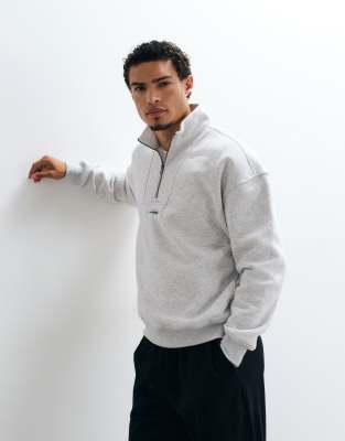 Hollister Surf Logo 1/4 Zip Sweatshirt In Gray