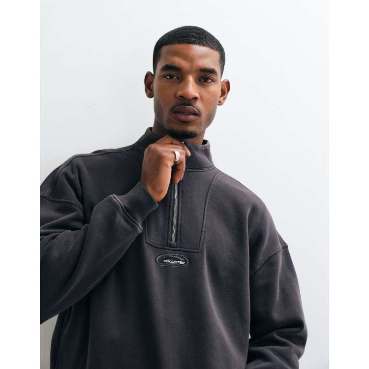 Hollister surf logo 1/4 zip sweatshirt in off black | ASOS