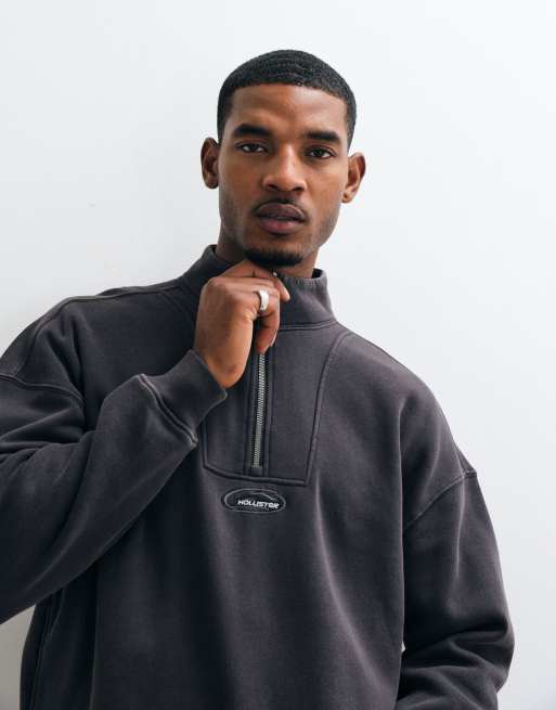 Hollister surf logo 1/4 zip sweatshirt in off black, 1 van 5