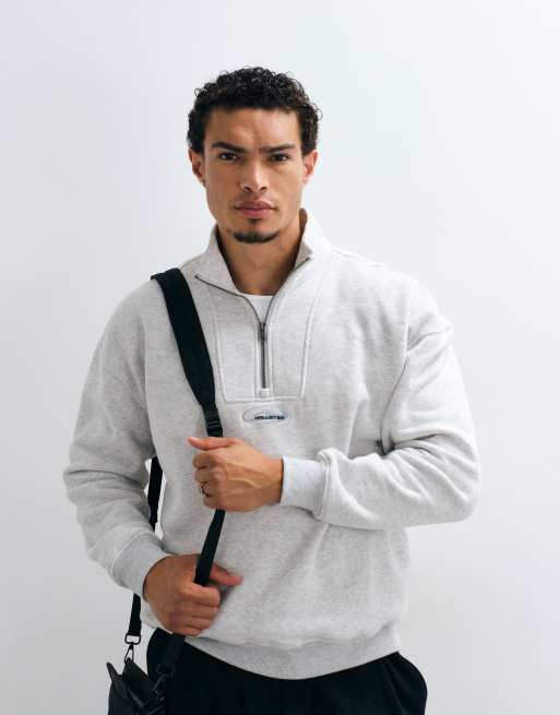 Hollister surf-logo sweatshirt med 1/4 lynlås i lysegrå, 2 af 5