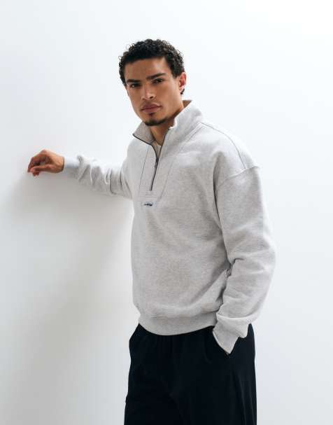 Hollister surf logo sweatshirt met 1/4 rits in lichtgrijs - view 1