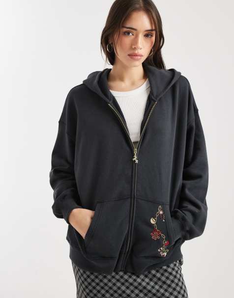 Hollister – Svart huvtröja i boyfriend-modell med broderi - view 1