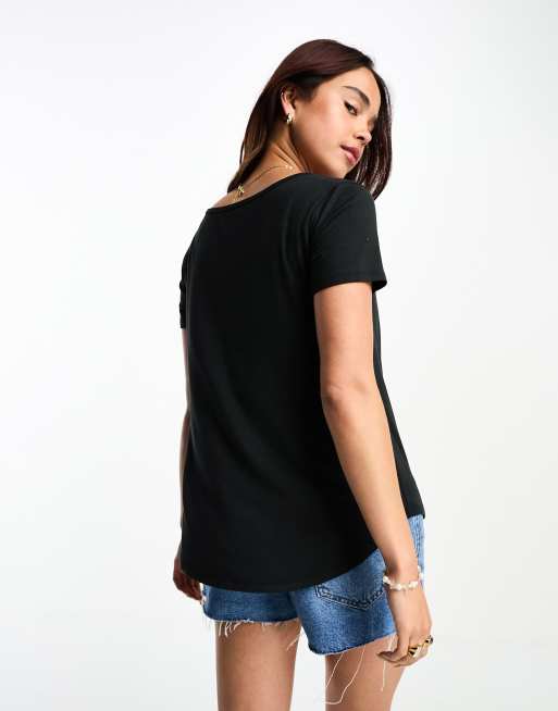 Hollister - Svart, v-ringad t-shirt med ikon logga, 3 av 4
