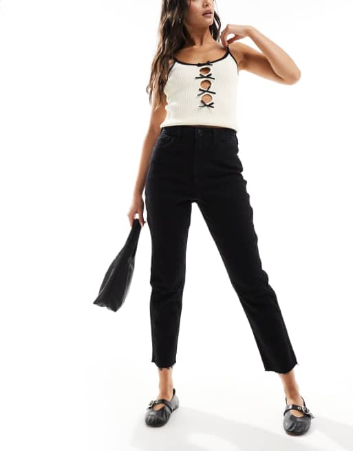 Hollister – Svarta mom jeans med extra hög midja