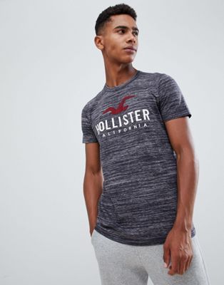 Hollister – Svartmelerad muskel-t-shirt med logga i tekniskt utvecklat material
