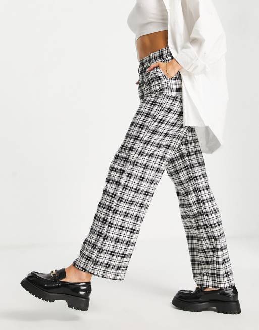 Hollister – Svartrutiga, baggy byxor med hög midja i vintagestil