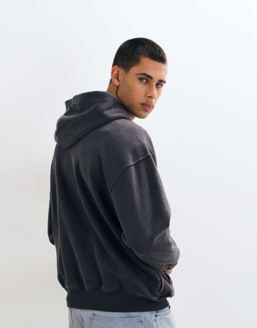 Hollister sweat à capuche ample à enfiler noir délavé acid wash, 3 de 5