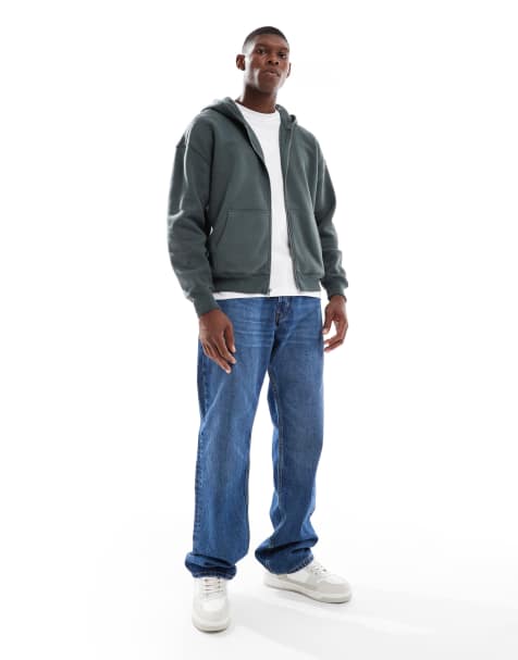 Hollister - Sweat à capuche baggy avec poche devant et fermeture éclair - Vert - view 1