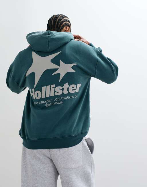 Hollister sweat à capuche coupe carrée à motif au dos vert, 1 de 5
