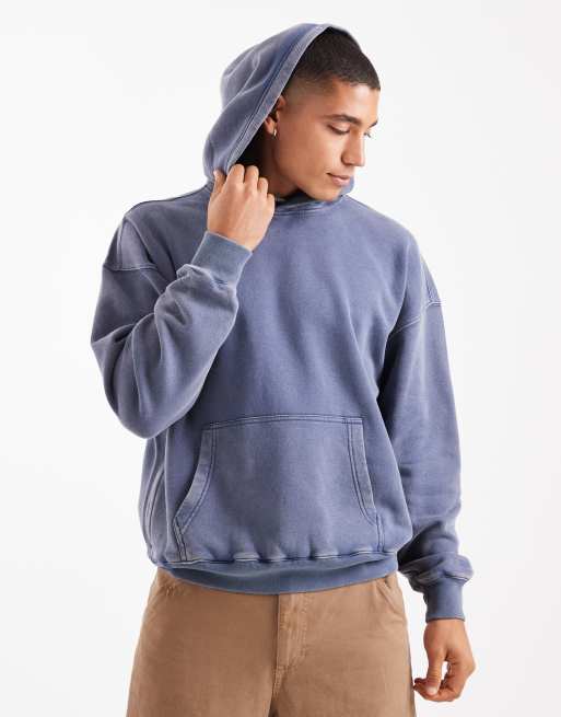Hollister - Sweat à capuche coupe carrée avec poche - Bleu