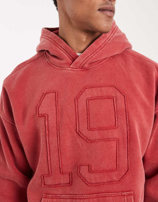 Hollister - Sweat à capuche coupe carrée style universitaire avec poche - Rouge, 5 de 5
