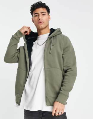 Hollister - Sweat ?� capuche doubl?� en fausse fourrure avec logo manuscrit - Olive | ASOS