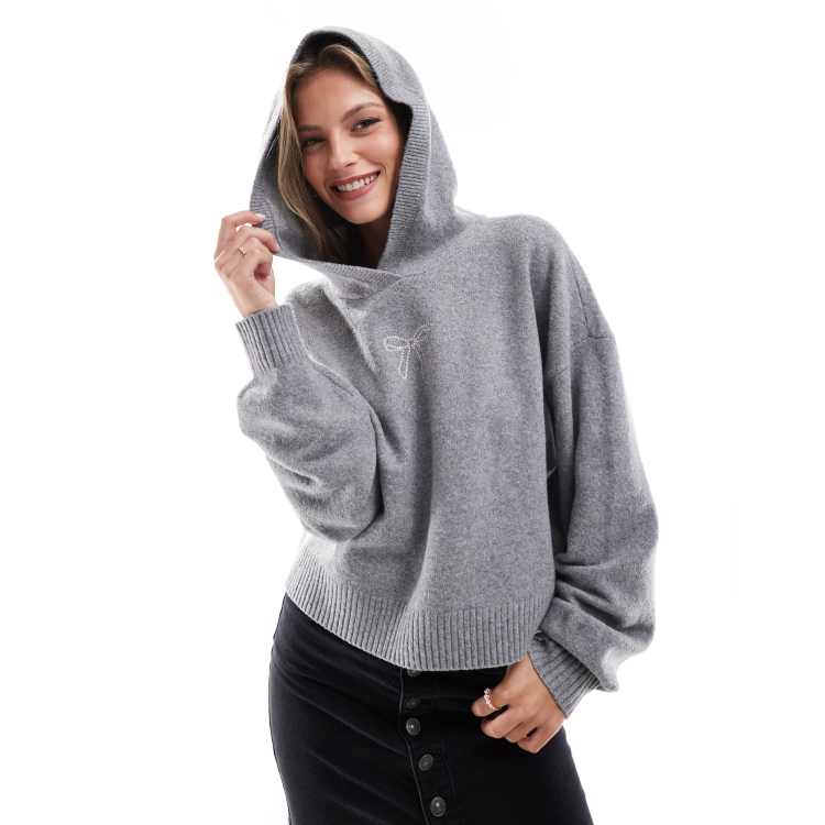 Hollister Sweat à capuche en maille avec nœud Gris ASOS
