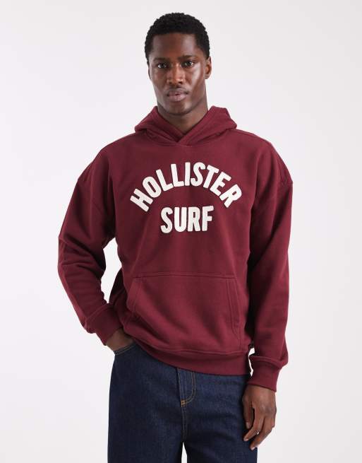 Hollister - Sweat à capuche en tissu éponge coupe carrée - Rouge