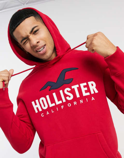 Hollister Homme Pull à Capuche avec Rouge Noir Taille M Neuf