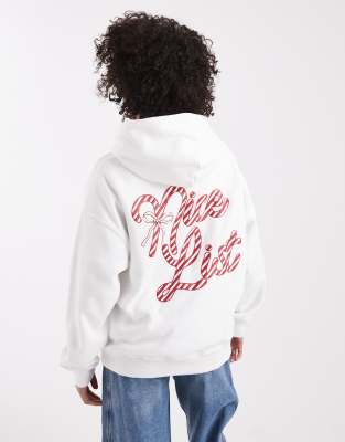 Sweat à capuche oversize avec inscription Nice List » style Noël - Blanc XS