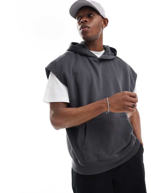 Hollister Sweat a capuche oversize en tissu eponge avec logo manuscrit et manches coupees Anthracite ClassicfuncenterShops