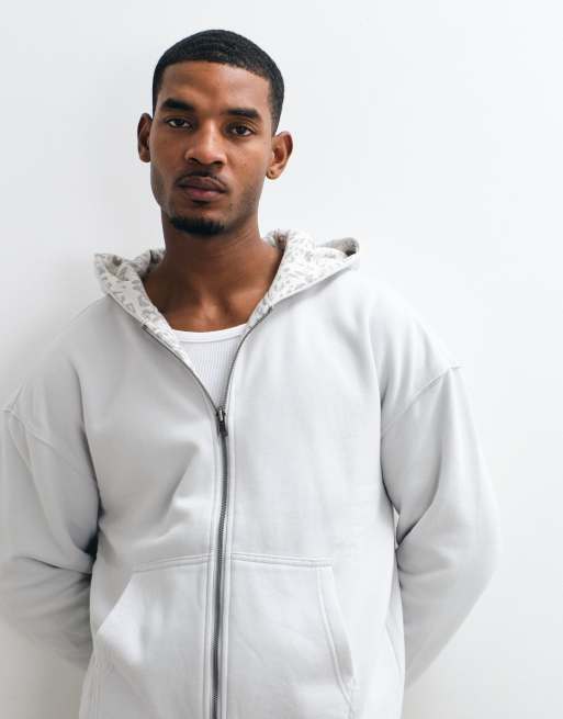Hollister sweat à capuche réversible zippé imprimé léopard gris clair, 3 de 5