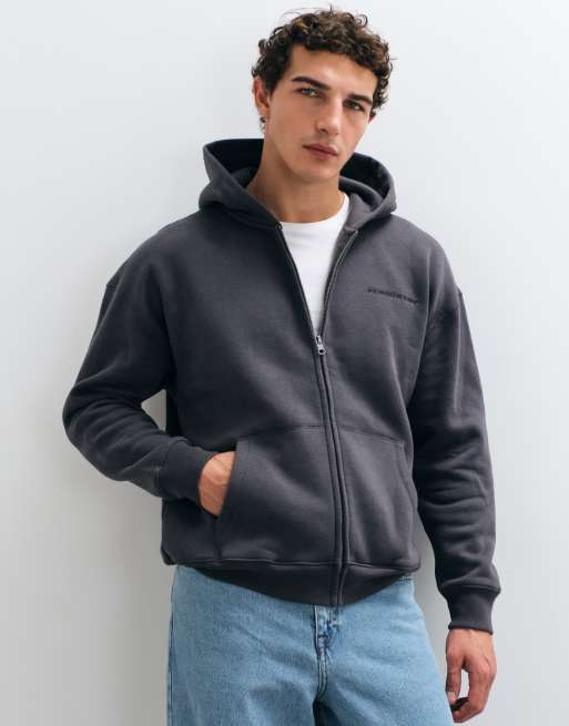 Hollister sweat à capuche zippé avec logo graphique au dos en noir délavé, 2 de 5