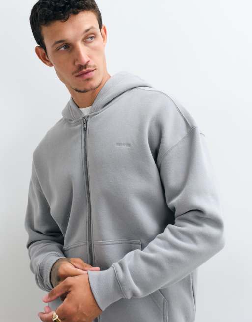 Hollister sweat à capuche zippé coupe carrée en charbon, 2 de 5