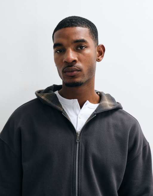 Hollister sweat à capuche zippé réversible à carreaux noir, 3 de 5