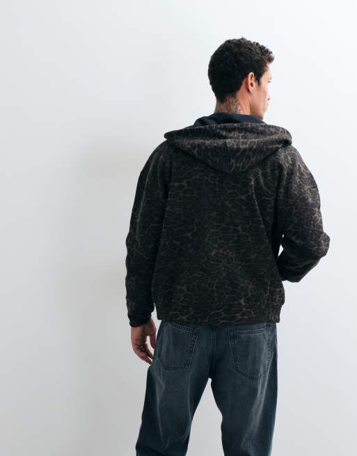 Hollister sweat à capuche zippé réversible noir et léopard, 5 de 5