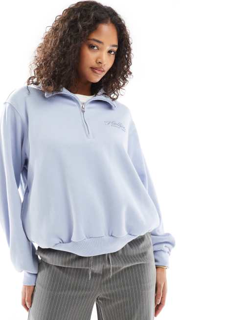 Hollister - Sweat à col zippé et logo - Bleu