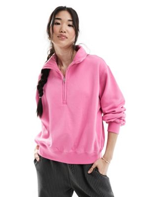 Hollister half zip sweatshirt in pink - ASOS Price Checker