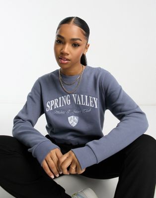 Hollister sweatshirt with chest print in blue - ASOS Price Checker