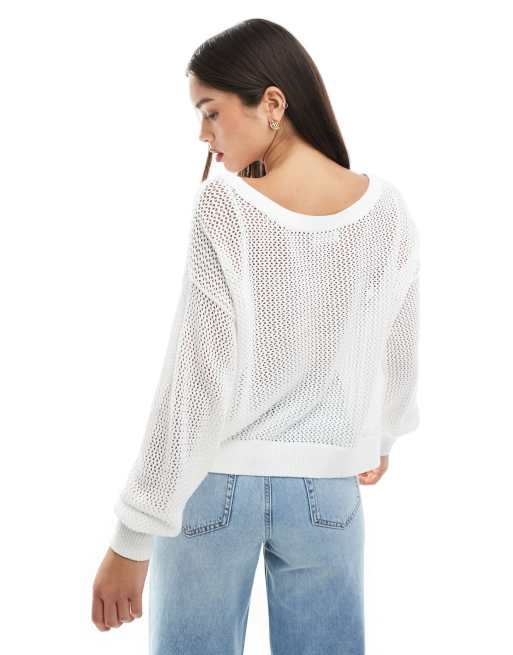 Hollister - Sweat ample à manches longues et motif drapeau des États-Unis - Blanc, 4 de 4