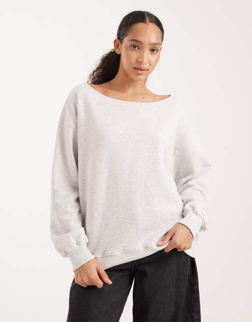 Hollister - Sweat asymétrique à épaules dénudées - Gris