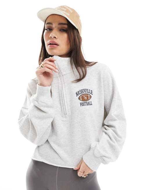 Hollister - Sweat court à col zippé et ourlet brut - Anthracite