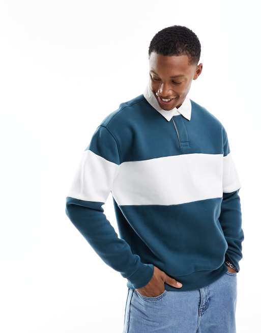 Hollister - Sweat décontracté style rugby à rayures sur la poitrine - Bleu/blanc