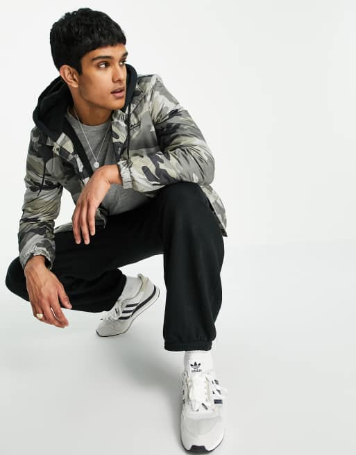Hollister sweat hood camo print coach jacket in green ASOS
