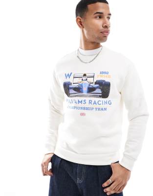 Hollister - Sweat-Oberteil in Creme mit Racing-Motiv-Weiß