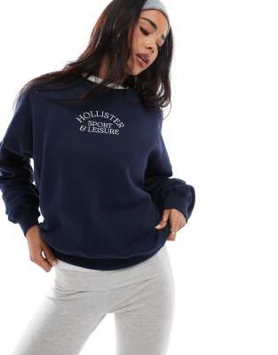 Hollister - Sweat-Oberteil in Marineblau mit Logoschriftzug