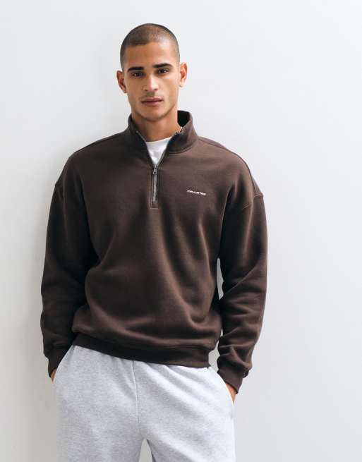 Hollister sweat-shirt boxy à demi-zip marron, 1 de 5