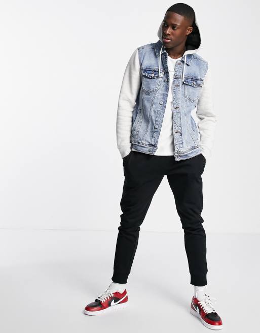 Denim jacket hoodie hollister discount