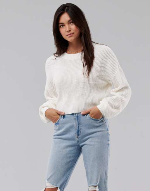 Hollister slouchy off the shoulder sweater in white