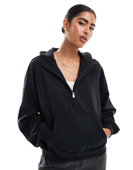 Hollister - Sweater met rits en logo in zwart