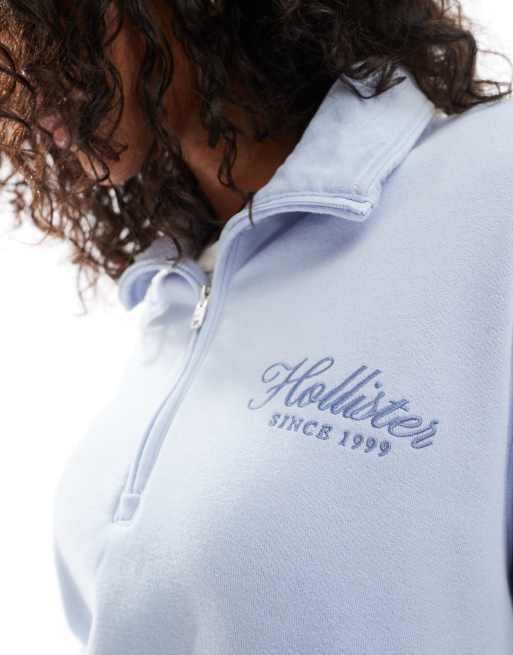 Hollister - Sweatertop met logo en korte rits in blauw, 2 van 4