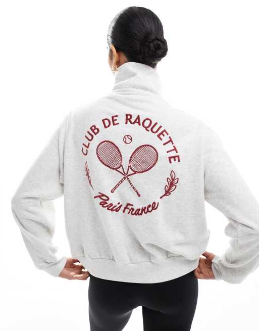 Hollister - Sweatertop met motief en korte rits in grijs