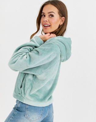 Hollister – Sweatshirt i fuskpäls med dragkedja upptill-Grön