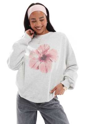 Hollister - Sweatshirt in Grau mit Motivprint