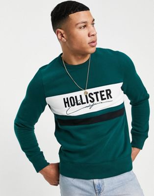 Hollister sweatshirt in green with logo chest panel - ASOS Price Checker